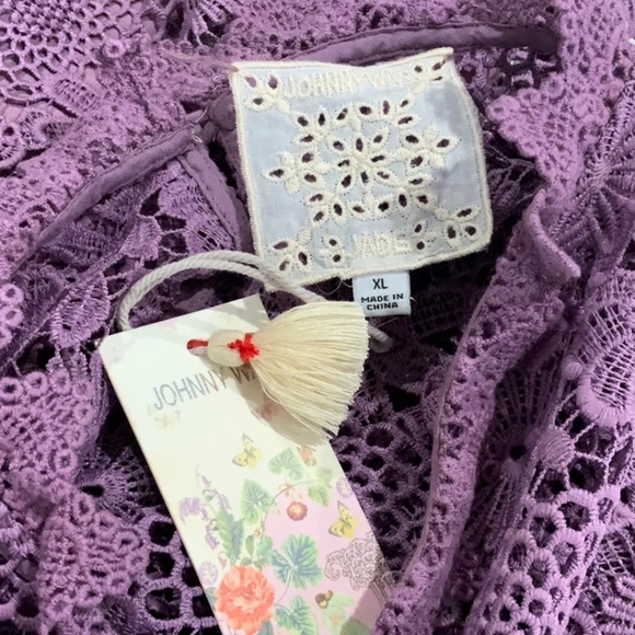 Johnny Was Purple Slip Dress with Lace Overlay B1 - Picture 12 of 14